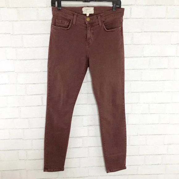 Current/Elliot Burgundy Mid Rise Skinny Jeans Women's Waist Size 29 - Picture 1 of 6